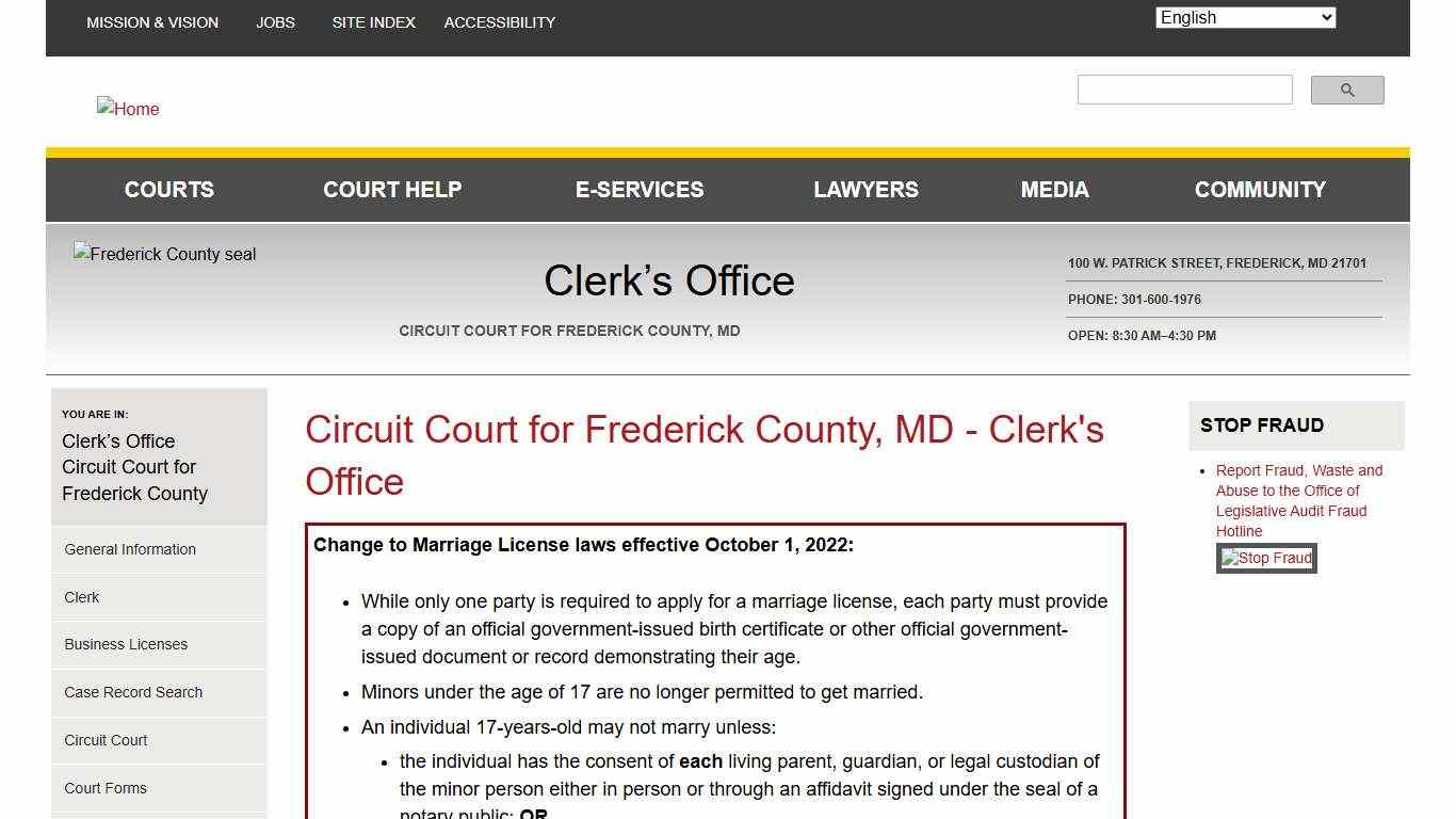 Circuit Court for Frederick County, MD - Clerk's Office | Maryland Courts