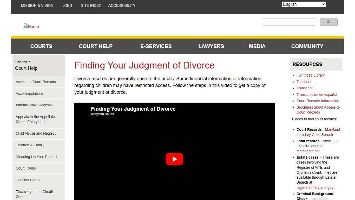 Finding Your Judgment of Divorce | Maryland Courts
